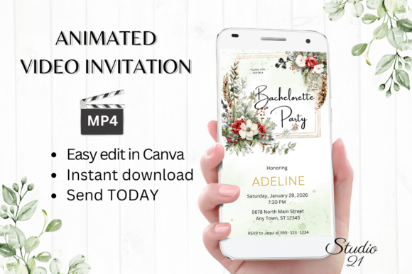 Christmas Bachelorette Party Evite W6182: Festive Digital Invitations