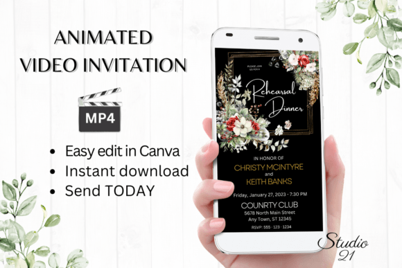 Christmas Rehearsal Dinner Invite W7183: Effortless Digital Elegance