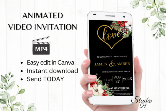 Christmas Wedding Invitation W8181: Festive & Animated