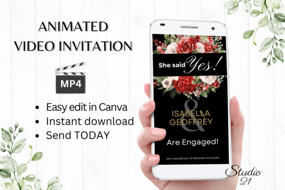 Elegant Engagement Announcements with Red Roses W1447B