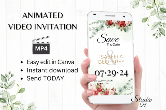 Elegant Romance: Red Roses Save the Date Invite W2242