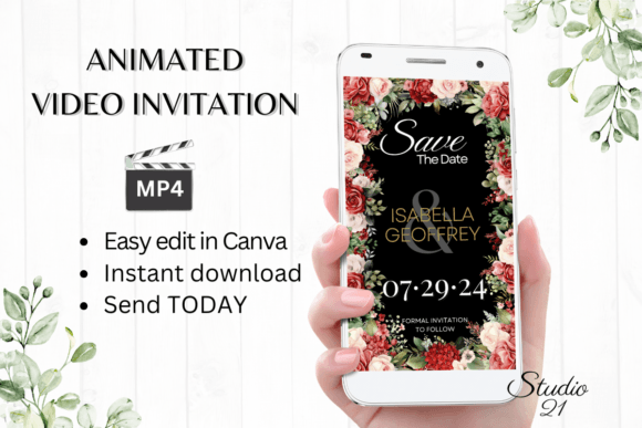 Red Roses Save the Date Invite W2241: A Modern Digital Template