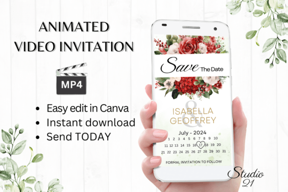 Red Roses Save the Date W2446B: Elegant Digital Invitations