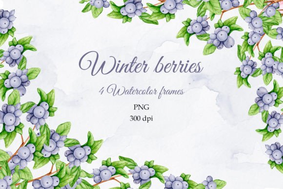 Winter Berries Frames and Borders: A Watercolor Design Asset
